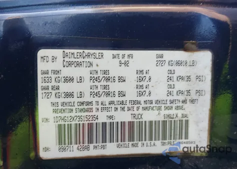 2003 Dodge Dakota z USA, uszkodzony, nr VIN 1D7HG12X73S152354